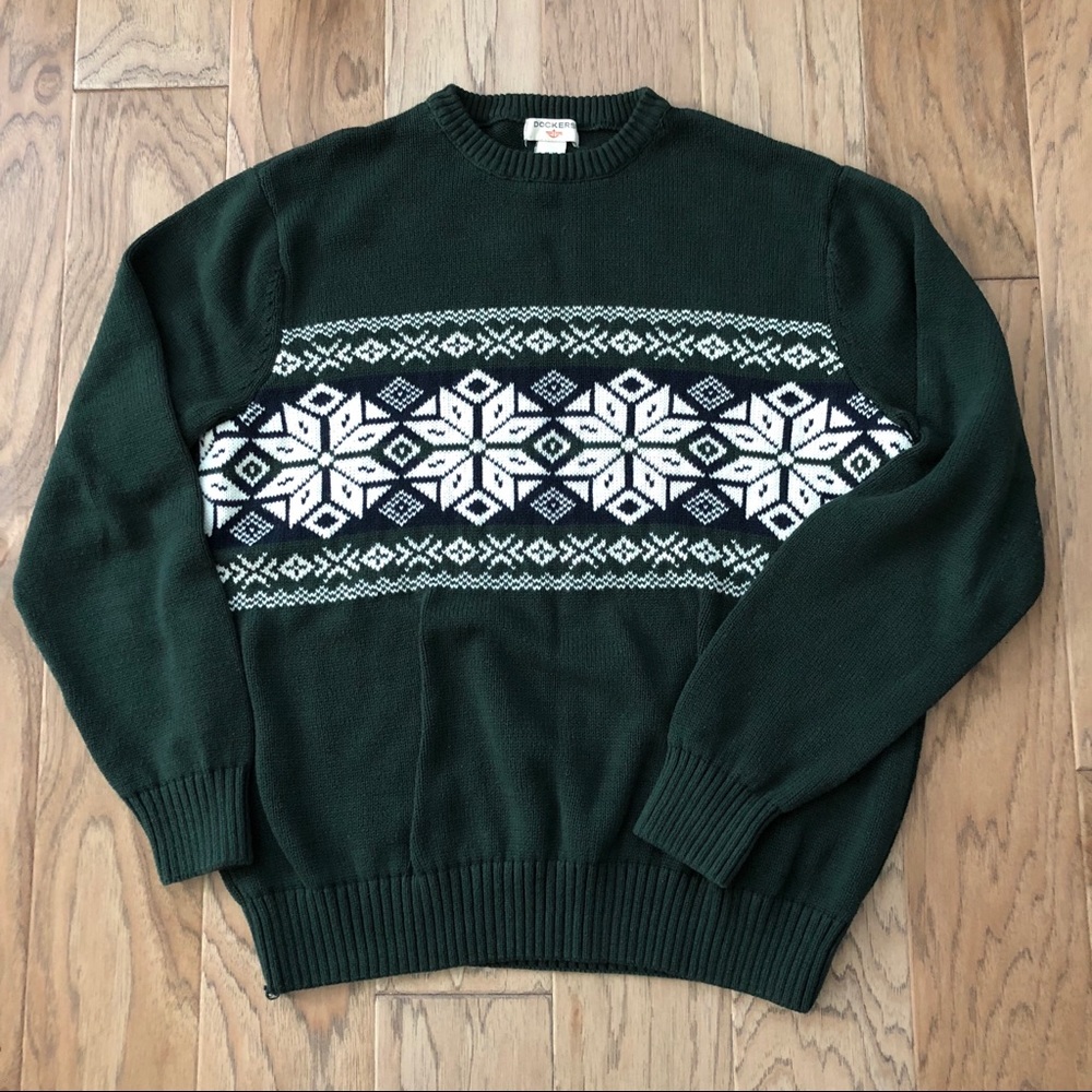 Hunter Green Cotton Snowflake Christmas Sweater